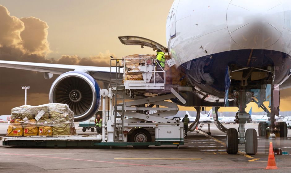 Freight is loaded onto an aircraft by personnel