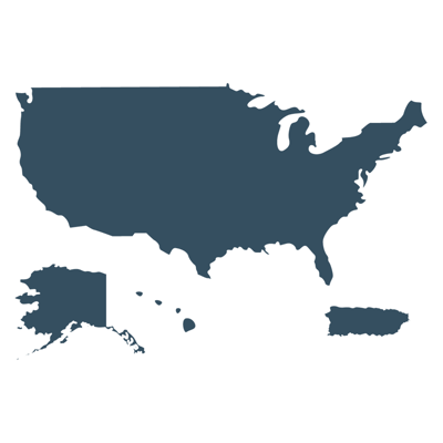 United States map, including Alaska, Hawaii and Puerto Rico